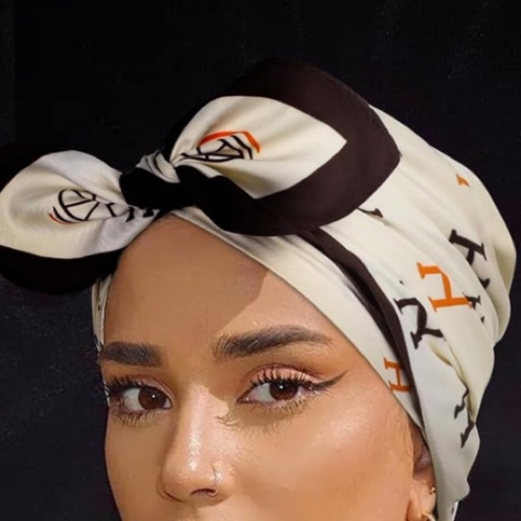 Orange H Black H, Cream and Brown Designer style luxury Scarf - Picture 5 of 7